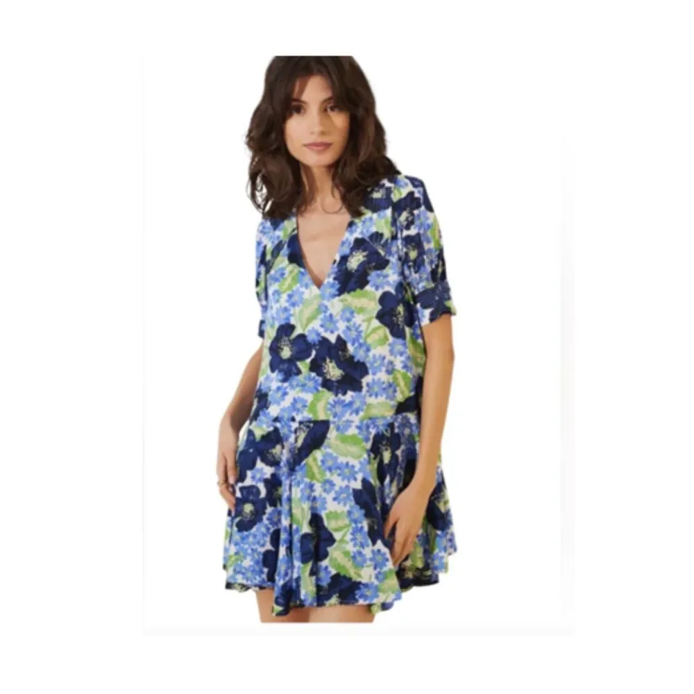Free People Moon Chaser Mini Dress Bright Blue Combo Medium